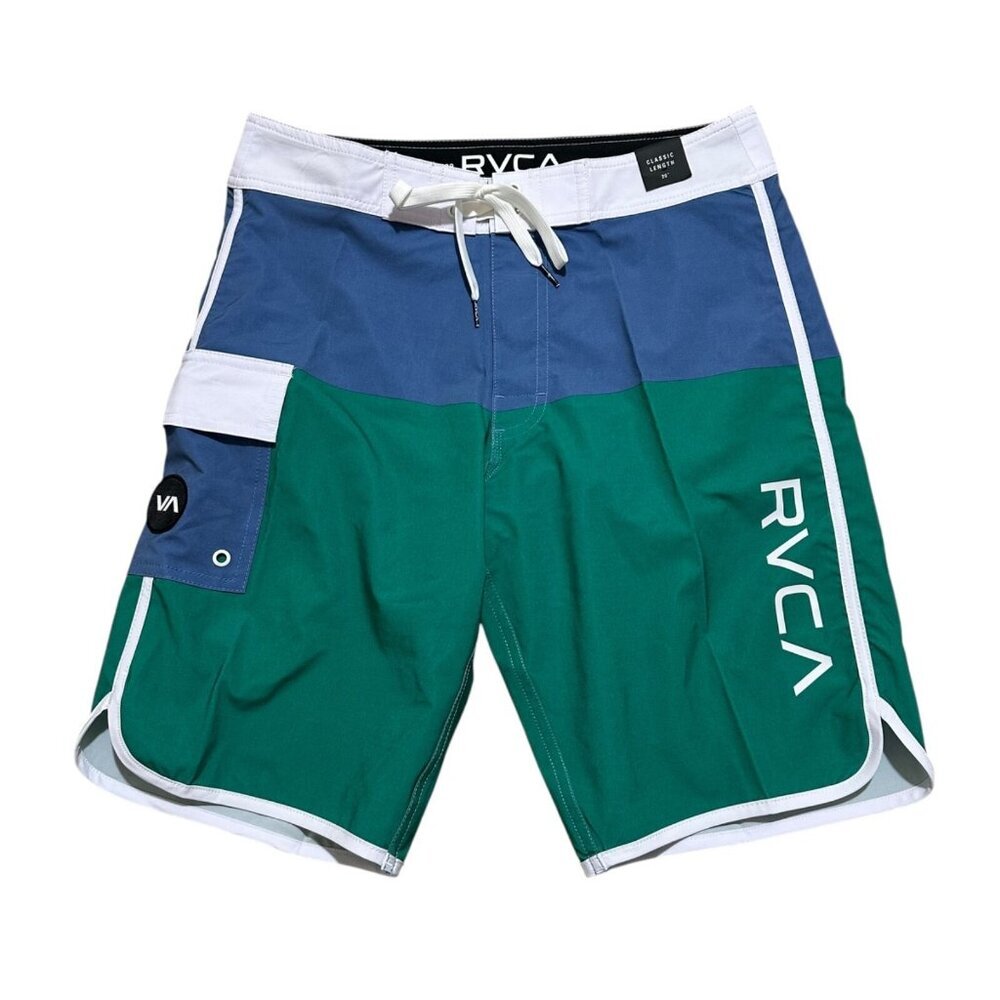 RVCA Mens Size‎ 29 Eastern Green Blue Colorblock Stretch Swim Boardshorts NWT